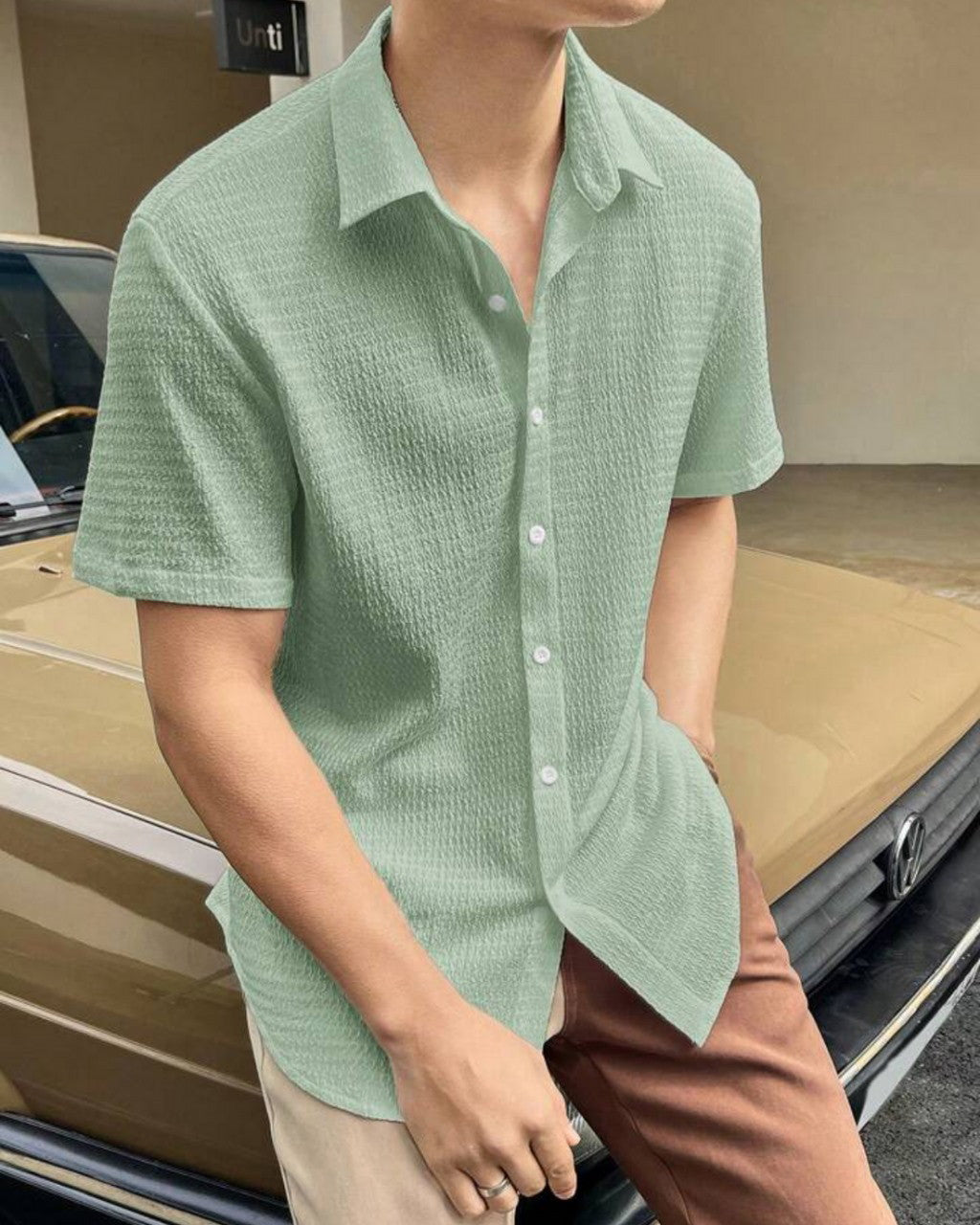 Light Green Colour Men's Casual Wear Cotton Structured Shirt