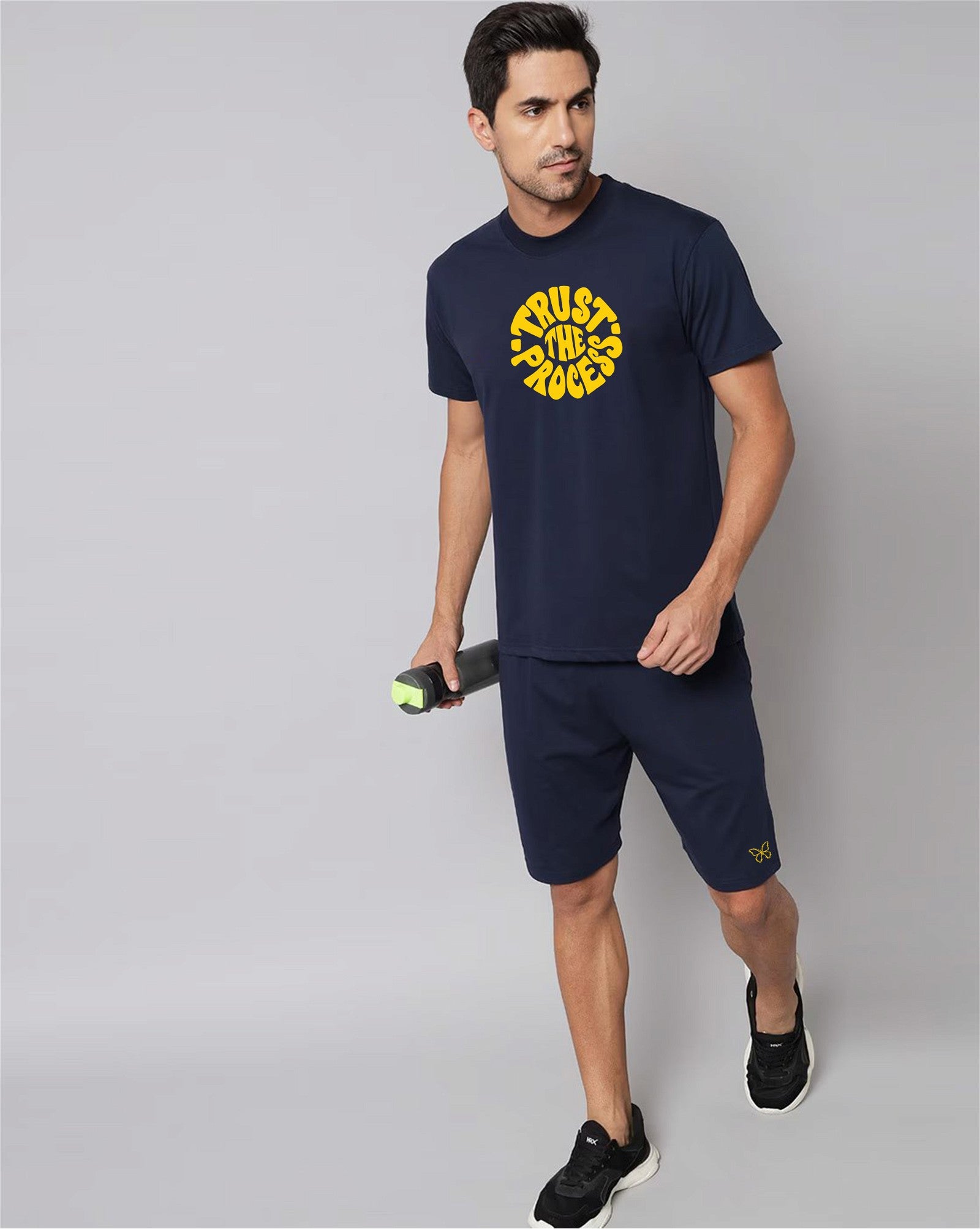 Navy Blue Plain T-Shirt Half Sleeve And Shorts With Pocket