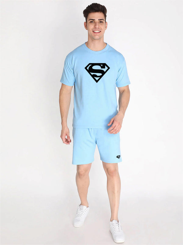 Sky Plain T-Shirt Half Sleeve And Shorts With Pocket