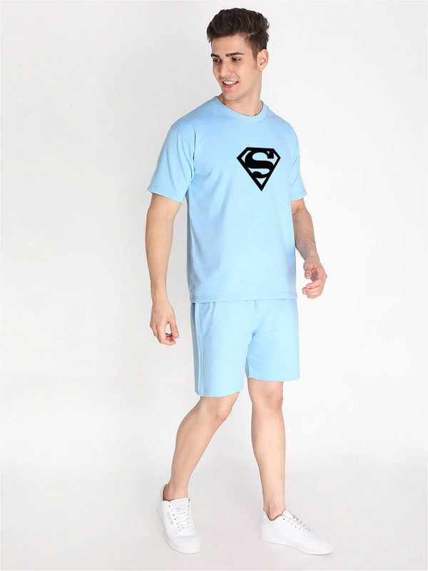 Sky Plain T-Shirt Half Sleeve And Shorts With Pocket