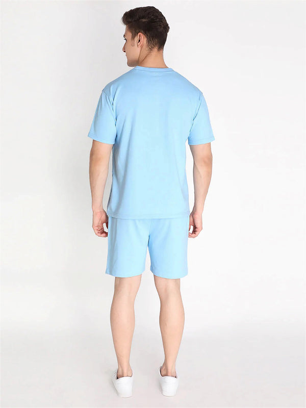 Sky Plain T-Shirt Half Sleeve And Shorts With Pocket