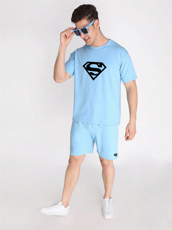 Sky Plain T-Shirt Half Sleeve And Shorts With Pocket