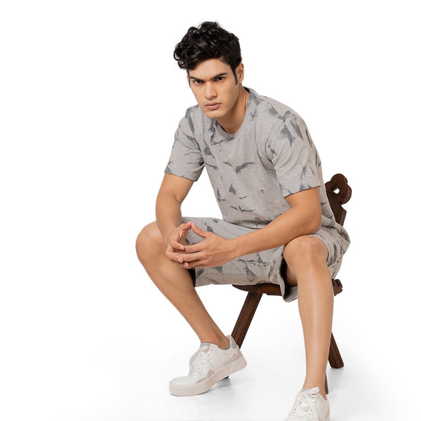 Tie Day Printed T-Shirt and Shorts For Men in Gray Color