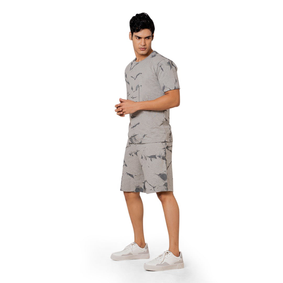 Tie Day Printed T-Shirt and Shorts For Men in Gray Color