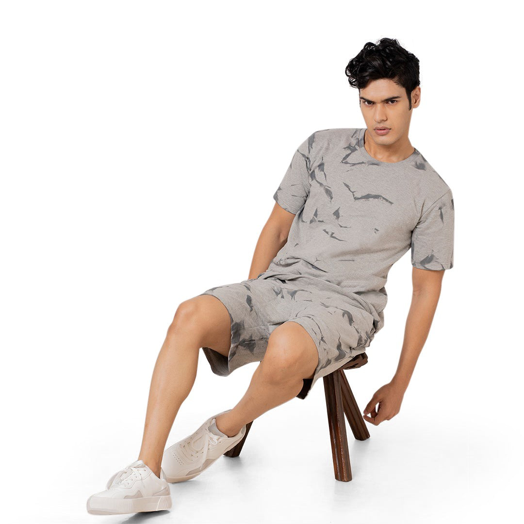 Tie Day Printed T-Shirt and Shorts For Men in Gray Color