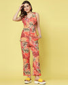 Women Co-ord Set Printed Sleeveless Top and Full Length Trouser Pant