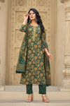 Green Color Printed Beautiful Designer Cotton Kurti With Bottom wear and Dupatta