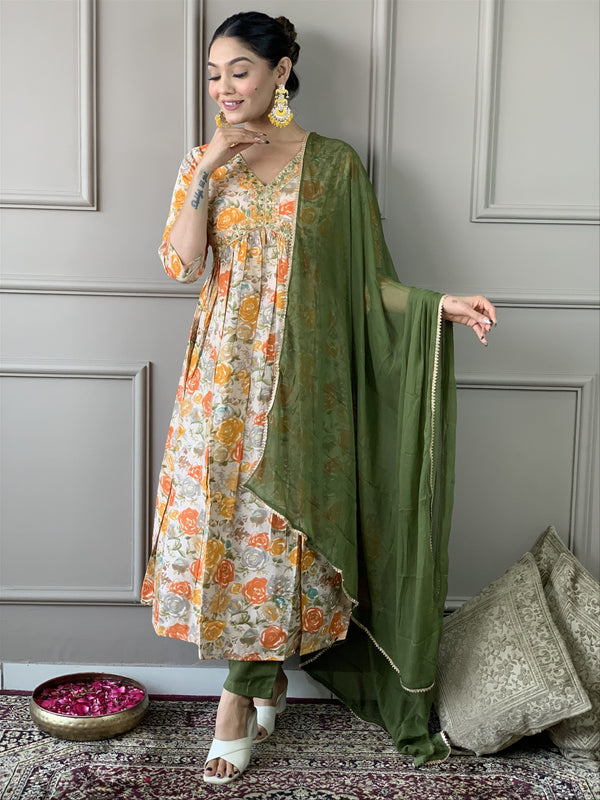 Women Printed and Embroidered Viscose Rayon kurta set