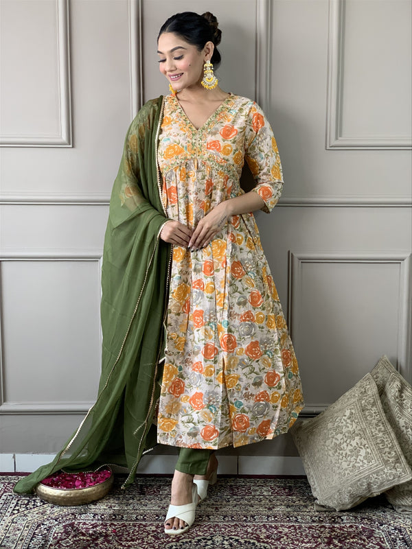 Women Printed and Embroidered Viscose Rayon kurta set