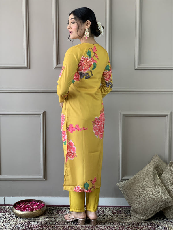 Floral Printed Straight Kurta with Botton and Dupatta