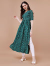 Womens Bandhani Naira Cut Kurta with Latkan in Green Colour