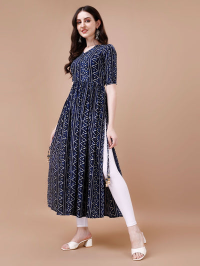 Bandhani Naira Cut Kurta with Latkan in Blue Colour