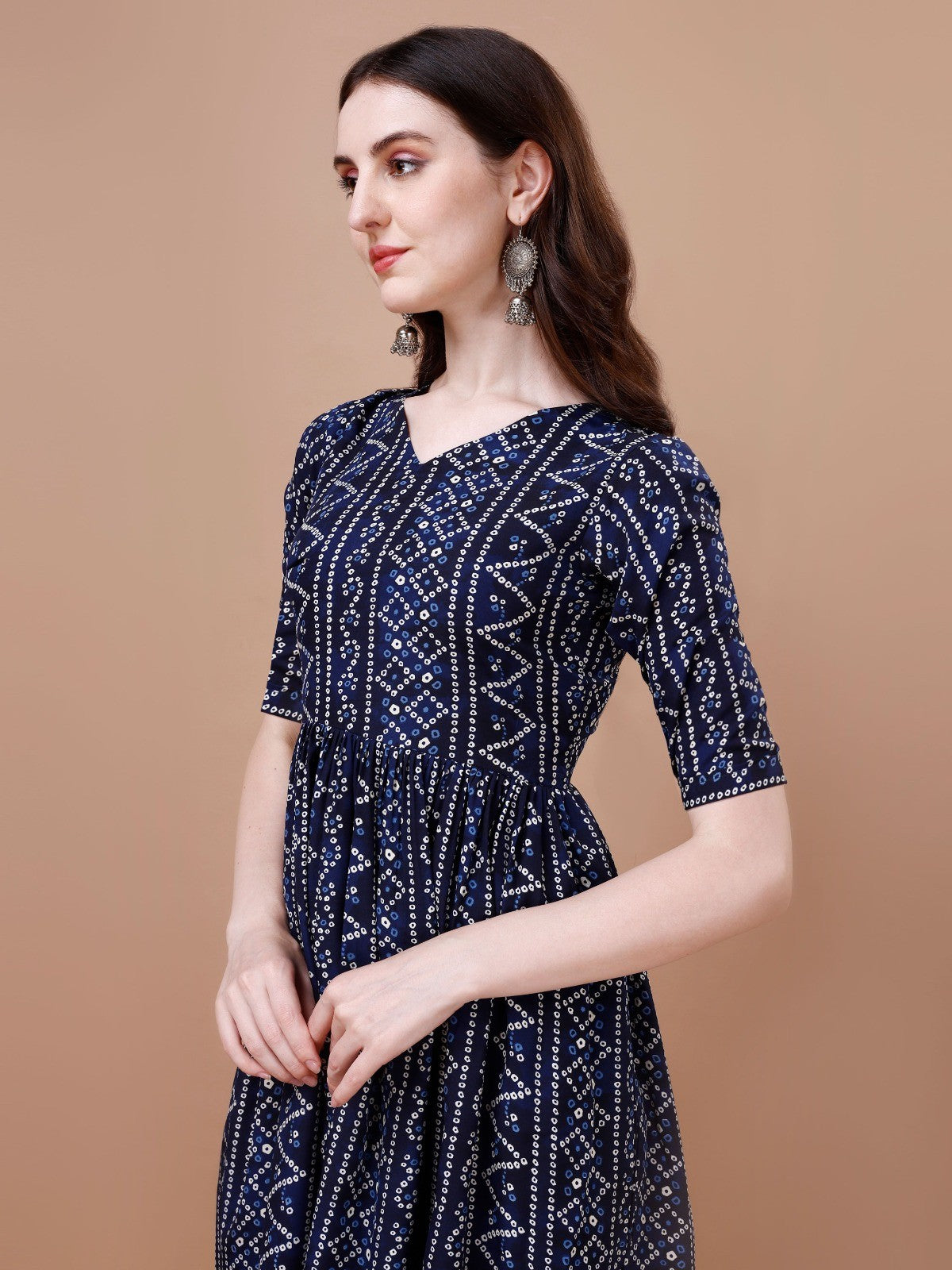 Bandhani Naira Cut Kurta with Latkan in Blue Colour