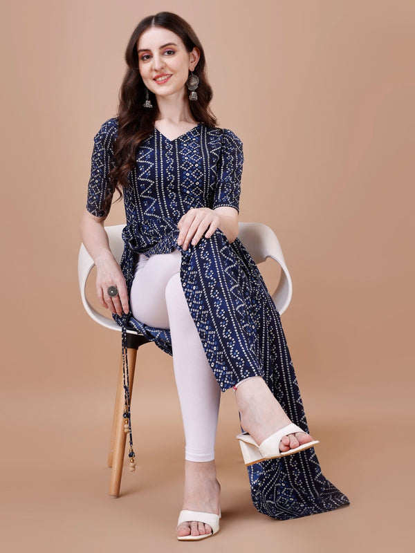 Bandhani Naira Cut Kurta with Latkan in Blue Colour