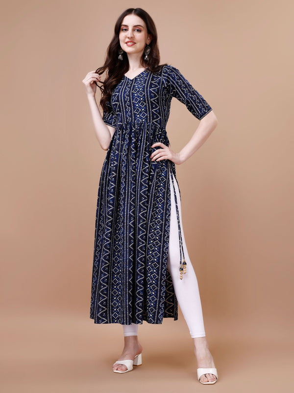 Bandhani Naira Cut Kurta with Latkan in Blue Colour