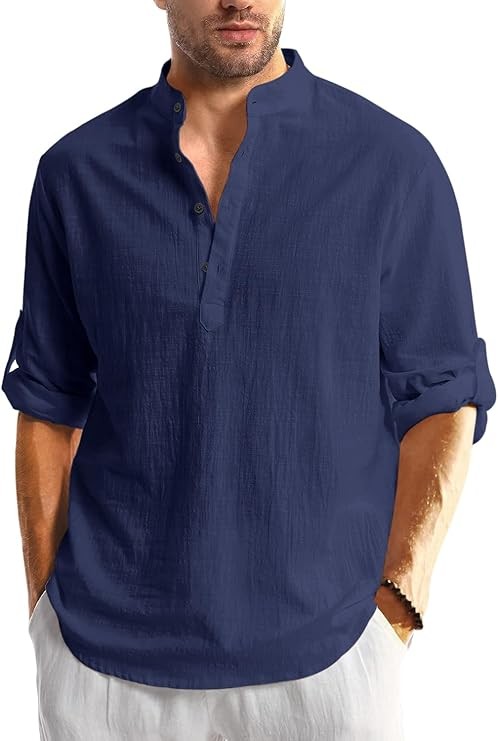 Dark Blue Men Solid Cotton Blend Straight Kurta Shirt