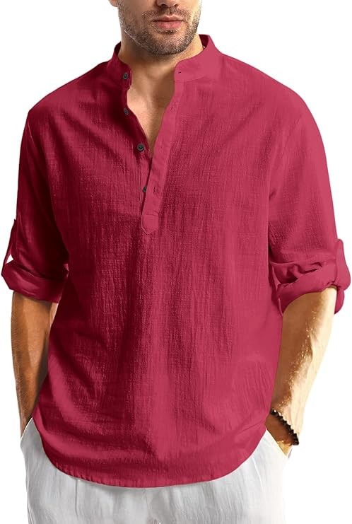 Red Colour Men Solid Cotton Blend Straight Kurta Shirt