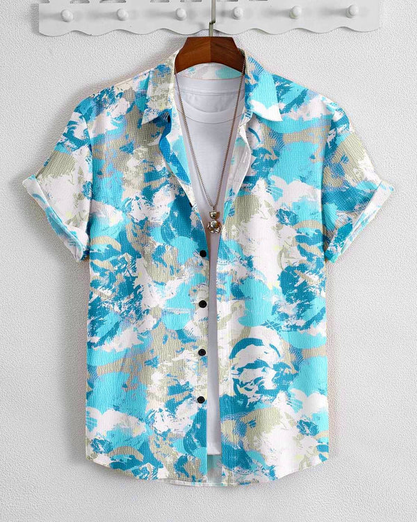 Men  Aqua Printed Regular Fit Shirt with Spread Collar