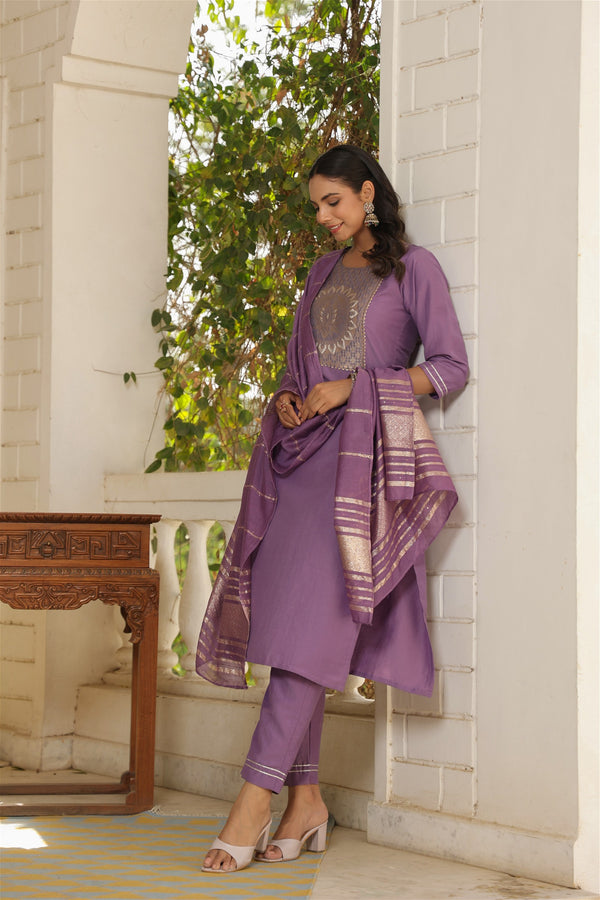 Beautiful and Simple Embroidered Kurta set With Bottom and Dupatta