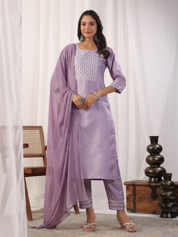 Embroidered Straight Kurta with Trousers & And Dupatta