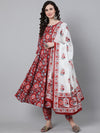 White & Red Fancy Kurti With Bottom Dupatta set