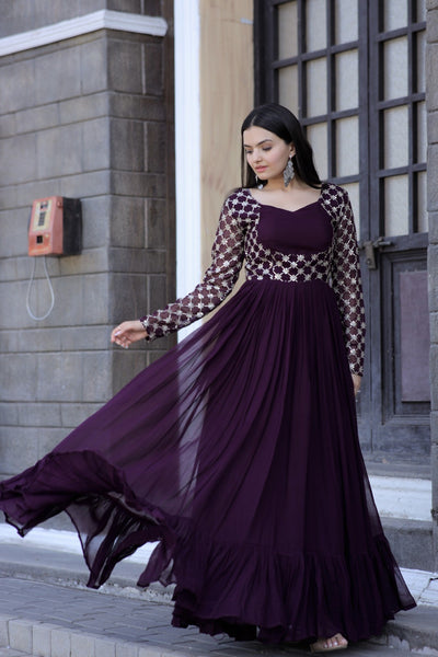 Purple Faux Blooming Stylish Long Women's Gown