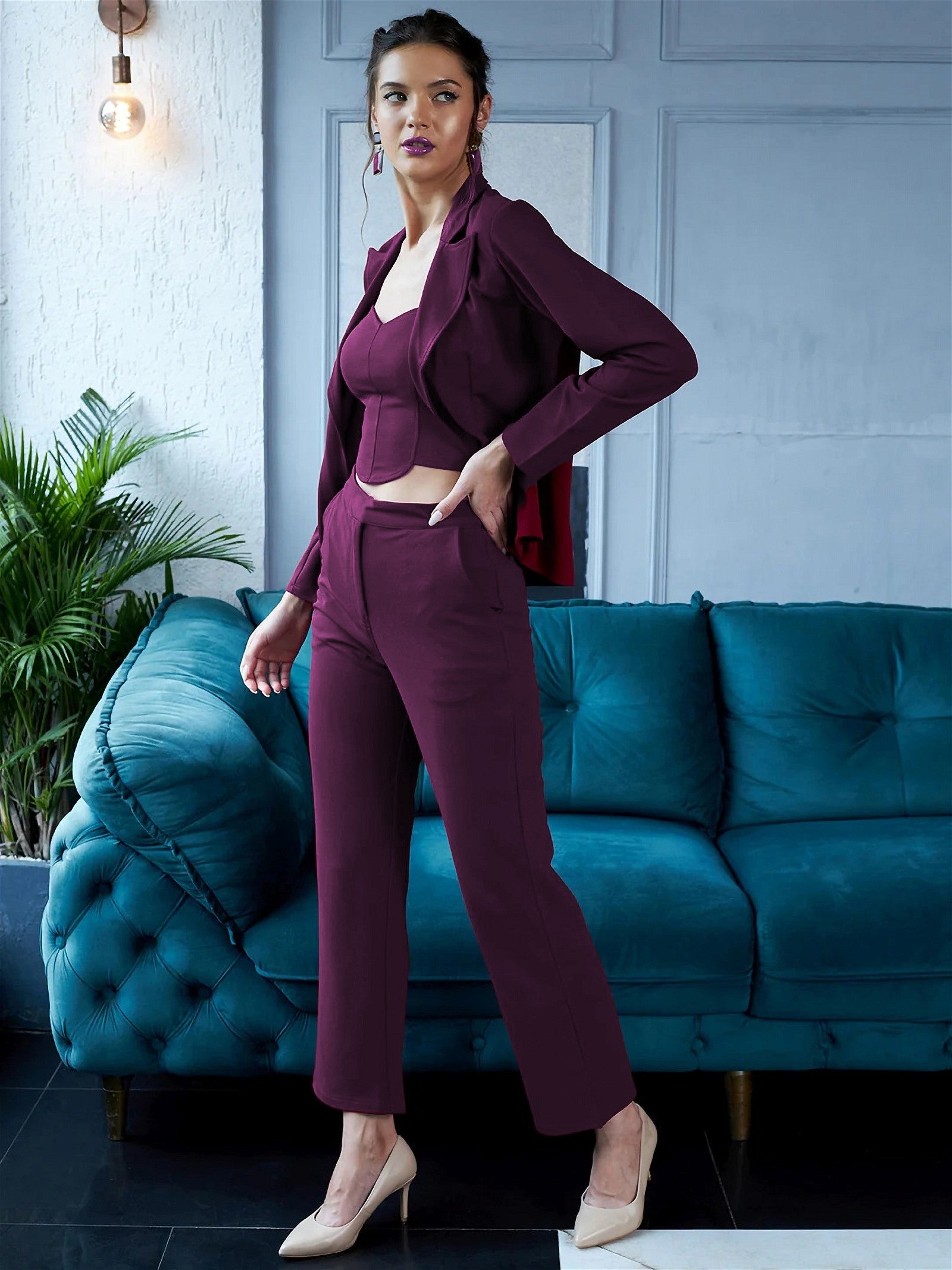 PURPLE JACKET TOP AND TROUSER CO-ORD SET