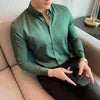 Green Satin Men Regular Fit Solid Button Down Formal Shirt