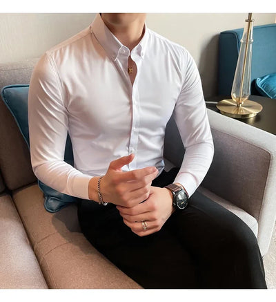 Men Regular Fit Solid Button Down White  Satin Formal Shirt