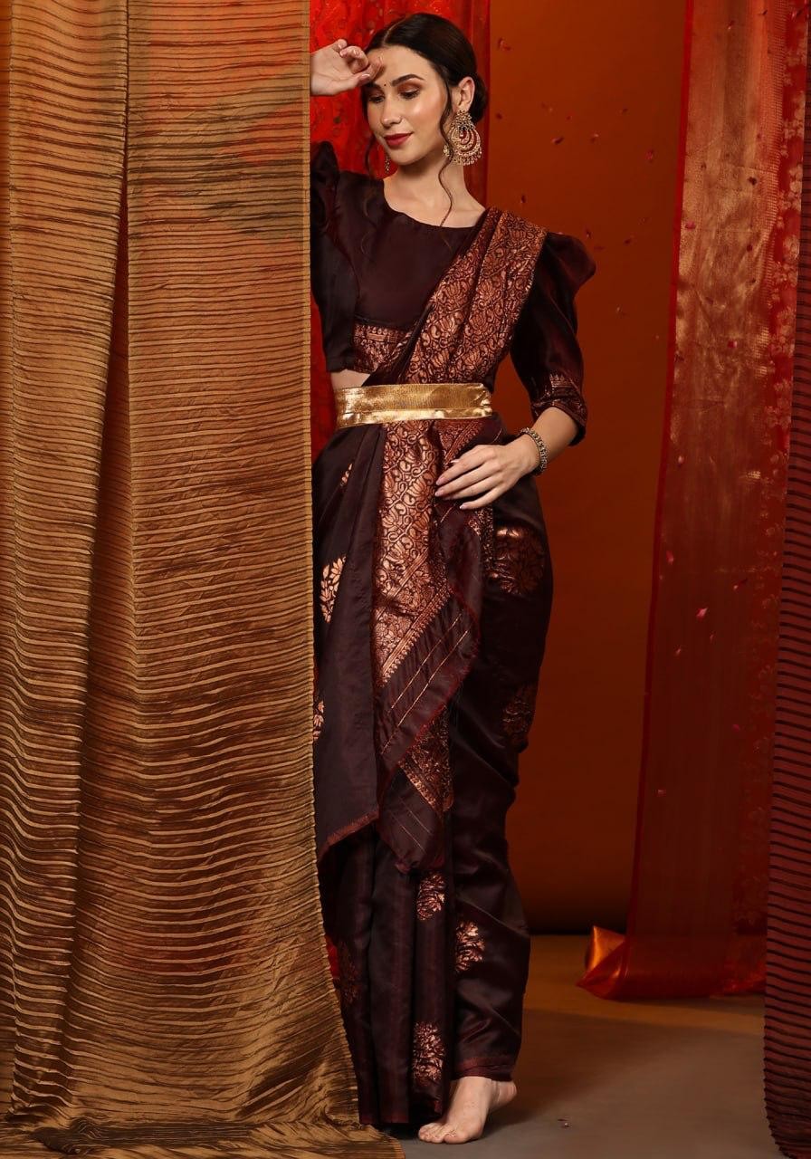 Women Soft Silk Brown saree