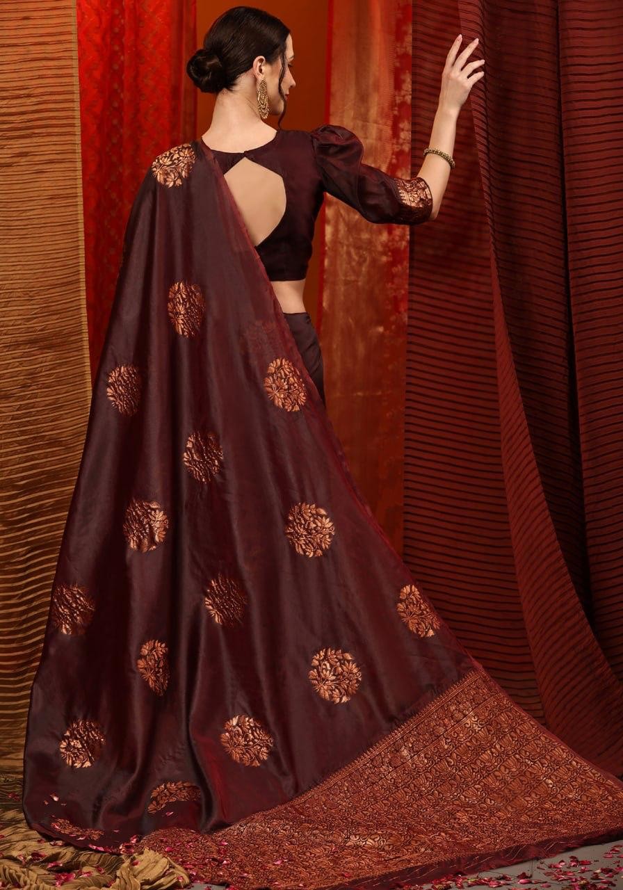 Women Soft Silk Brown saree