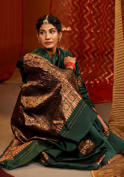 Exclusive Soft Silk Dark Green Saree