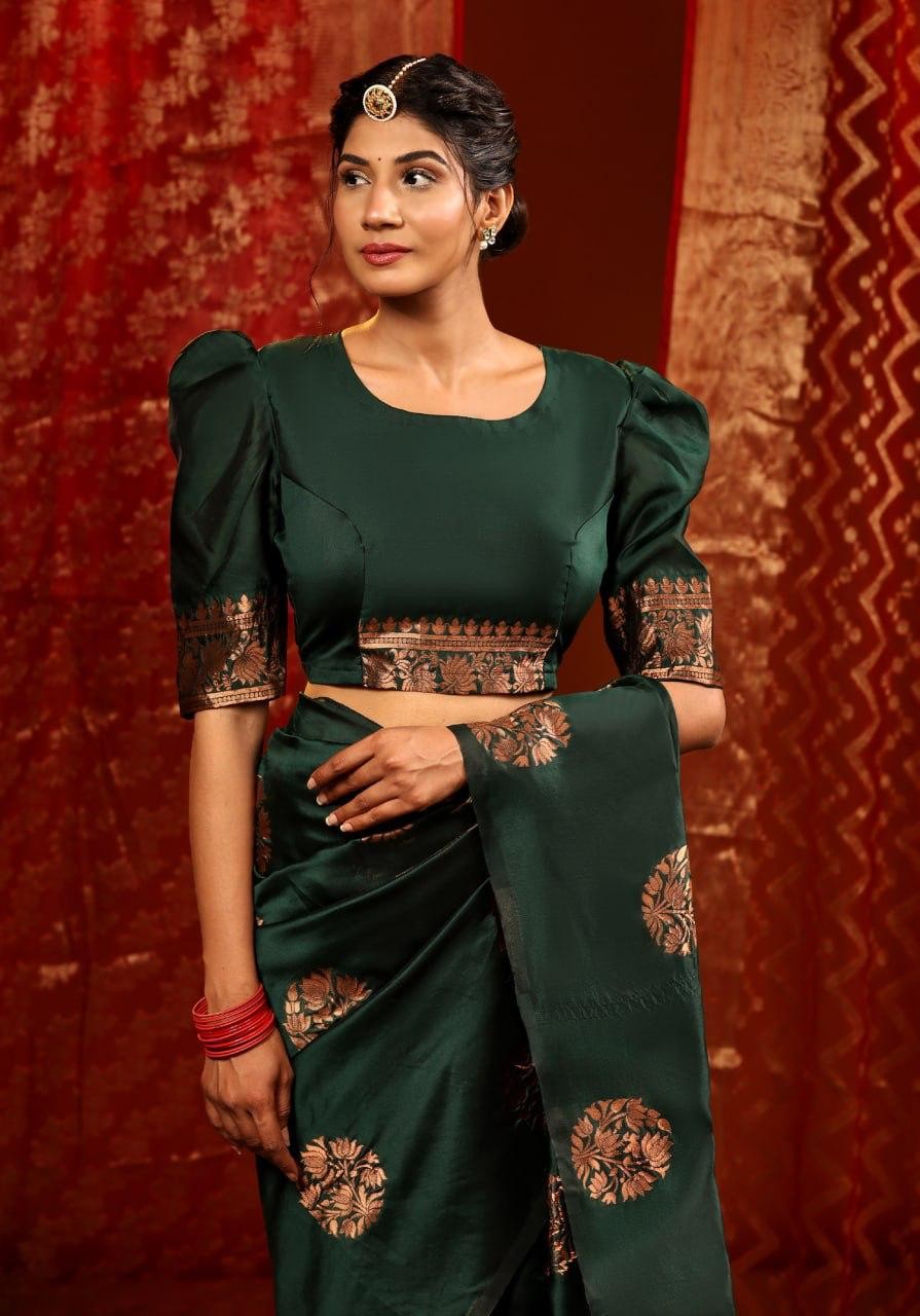 Exclusive Soft Silk Dark Green Saree