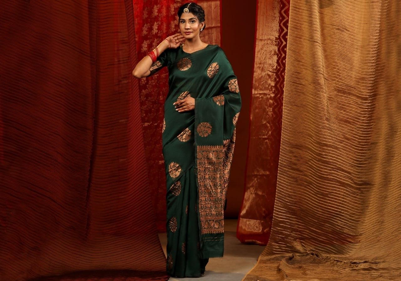 Exclusive Soft Silk Dark Green Saree