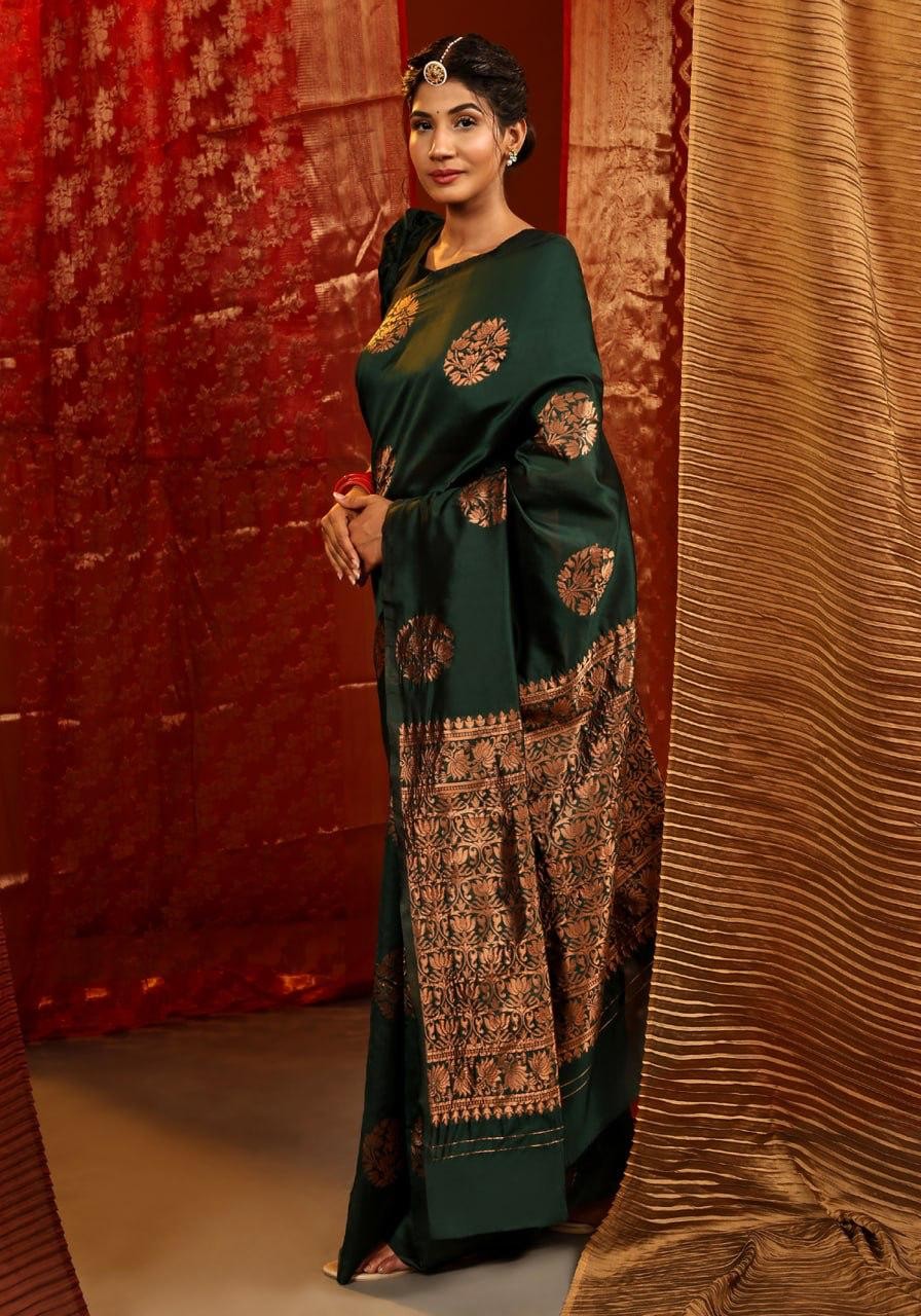 Exclusive Soft Silk Dark Green Saree