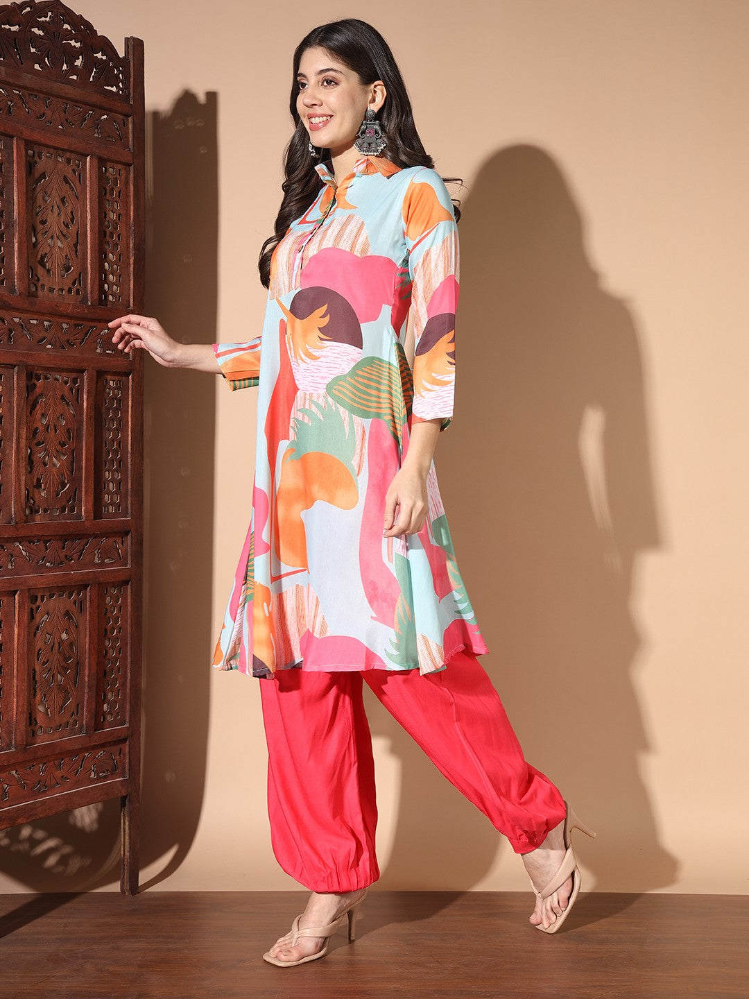 Multi Colour Digital Print Casual Kurta With Patiyala Set