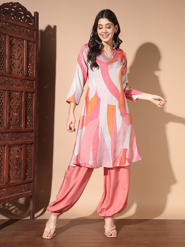 Pink  Colour Digital Print Casual Kurta With Patiyala Set