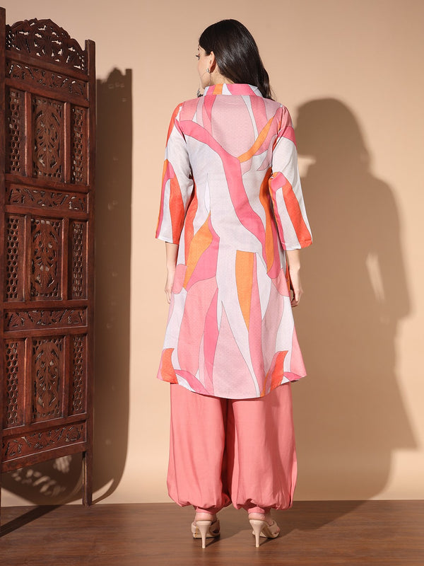 Pink  Colour Digital Print Casual Kurta With Patiyala Set