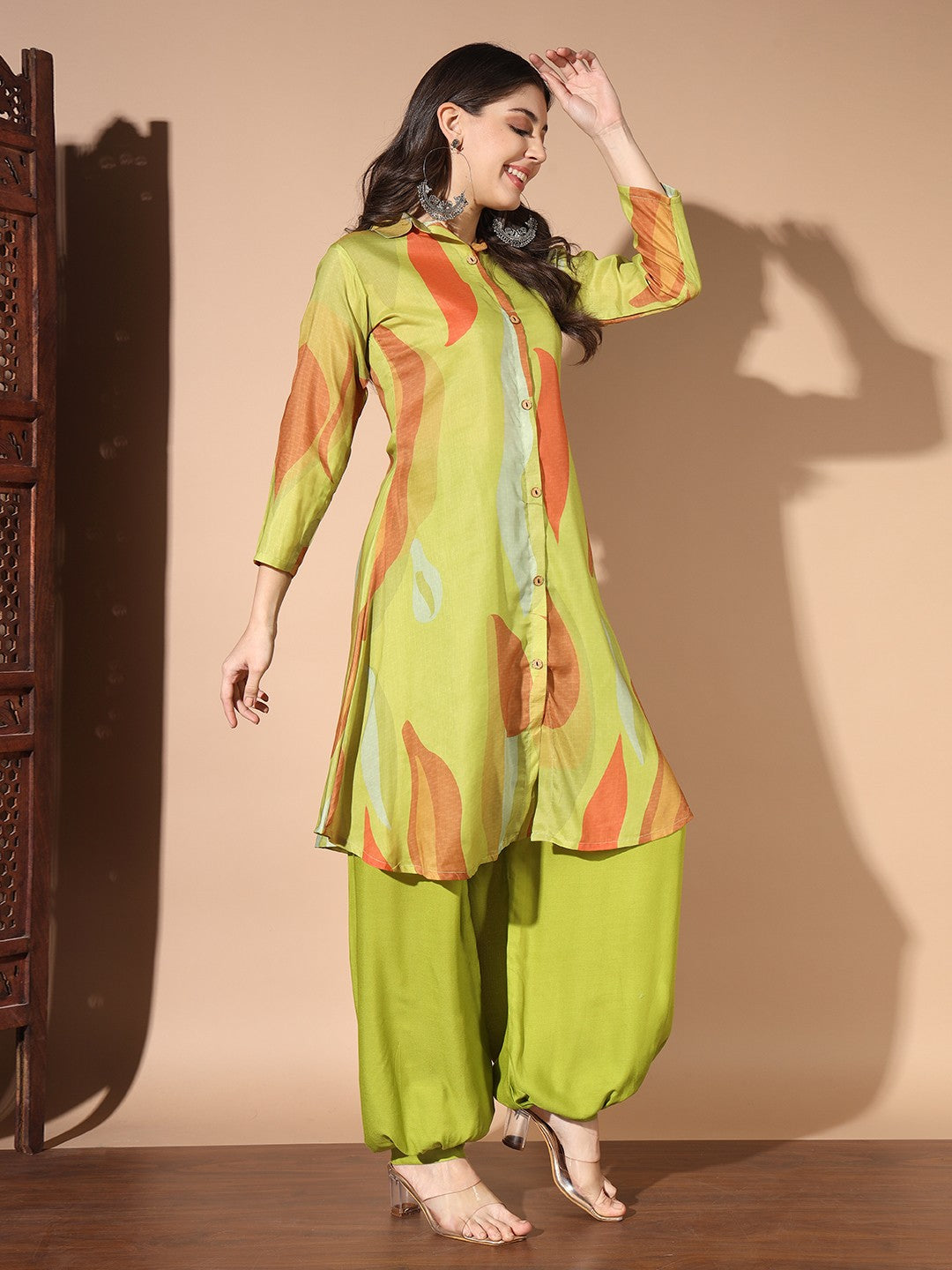 Green Colour Digital Print Casual Kurta With Patiyala Set