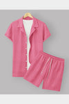 Pink Colour Men's Cotton Shirt And Shorts Set Short Sleeve