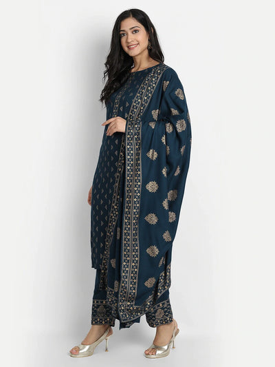 Ethnic Straight Kurti Pant with Printed Dupatta Set