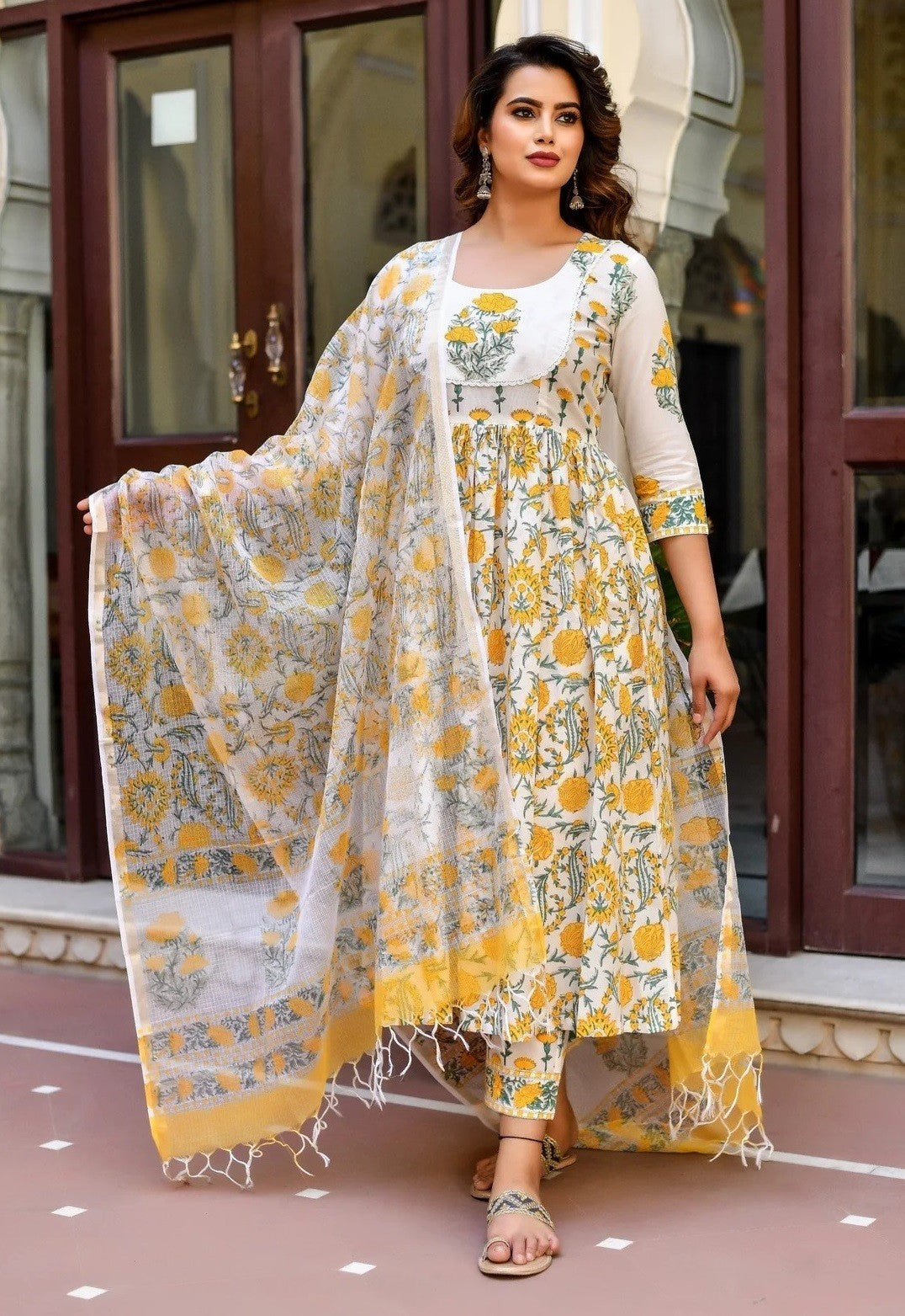 Anarkali Embroidered Printed Kurta Pant and Dupatta Set