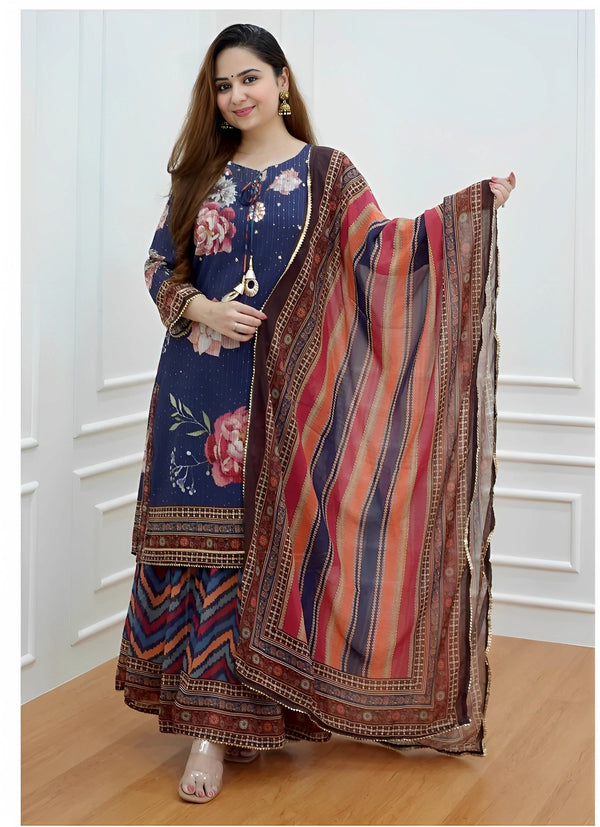 Printed Kurta and Sharara Set with Dupatta for Women